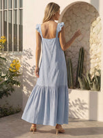 Vestido Longo Feminino de Alça com Decote Quadrado e Saia em Camadas