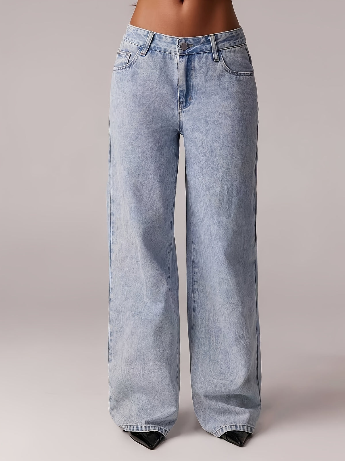 Calça Jeans Feminina Wide Leg Perna Larga Azul Claro