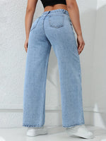 Calça Jeans Feminina Wide Leg Cintura Alta Azul Claro