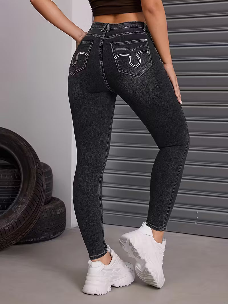 Calça Jeans Skinny Feminina Cintura Alta Alta Elasticidade