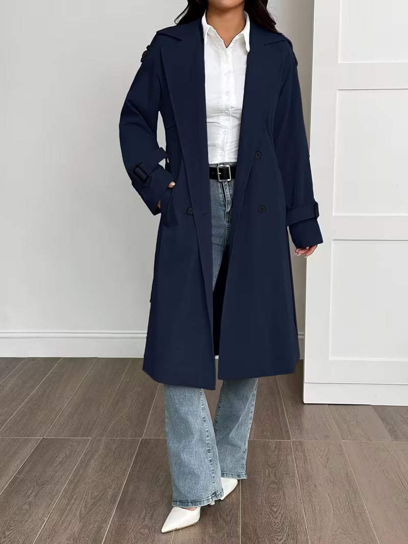 Casaco Trench Feminino Longo Dupla Abotoadura Elegante Inverno