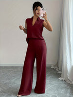 Conjunto Feminino 2 Peças em Tecido Texturizado com Calça Pantalona