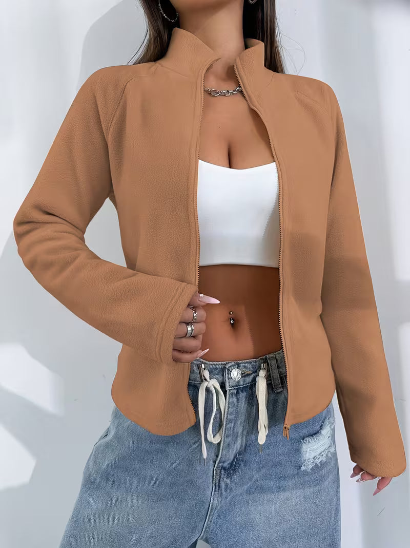 Jaqueta Feminina Curta com Zíper Frontal Casual