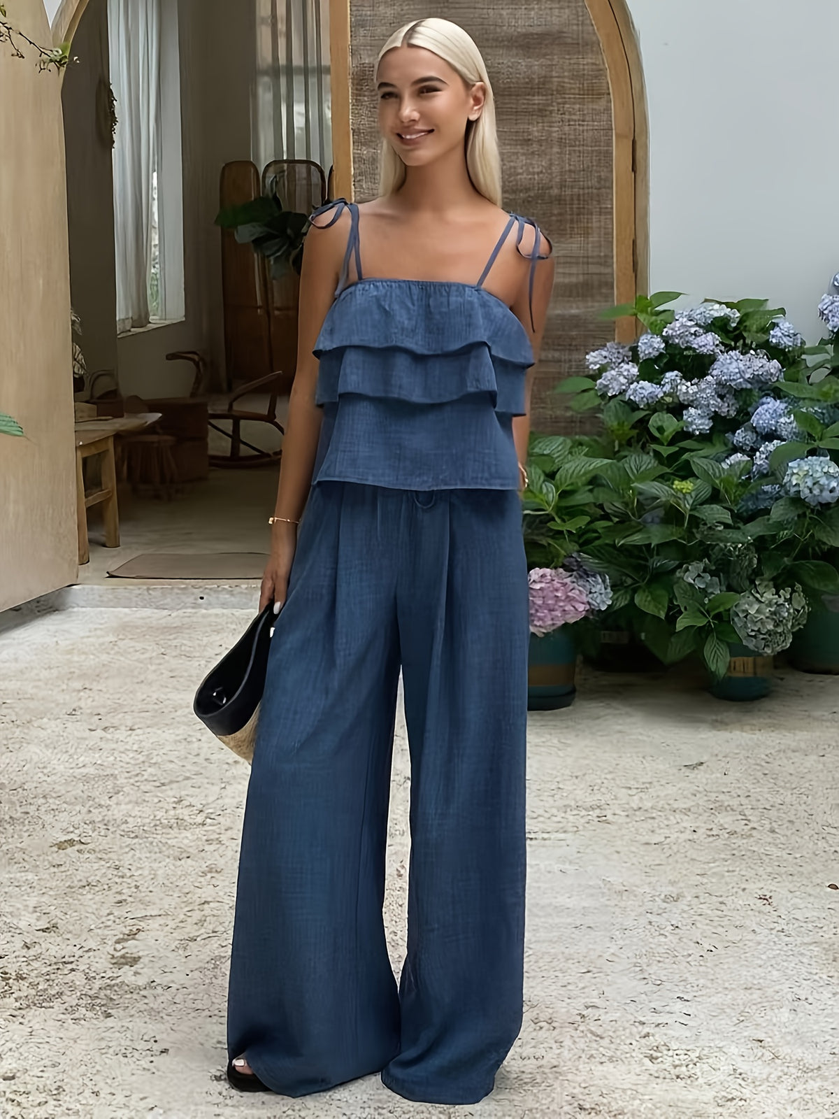 Conjunto Feminino 2 Peças com Top de Alças e Calça Pantalona
