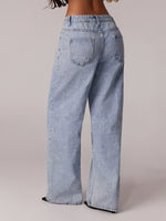 Calça Jeans Feminina Wide Leg Perna Larga Azul Claro
