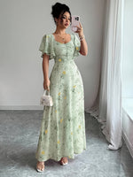 Vestido Feminino Chiffon Estampa de Borboletas Elegante