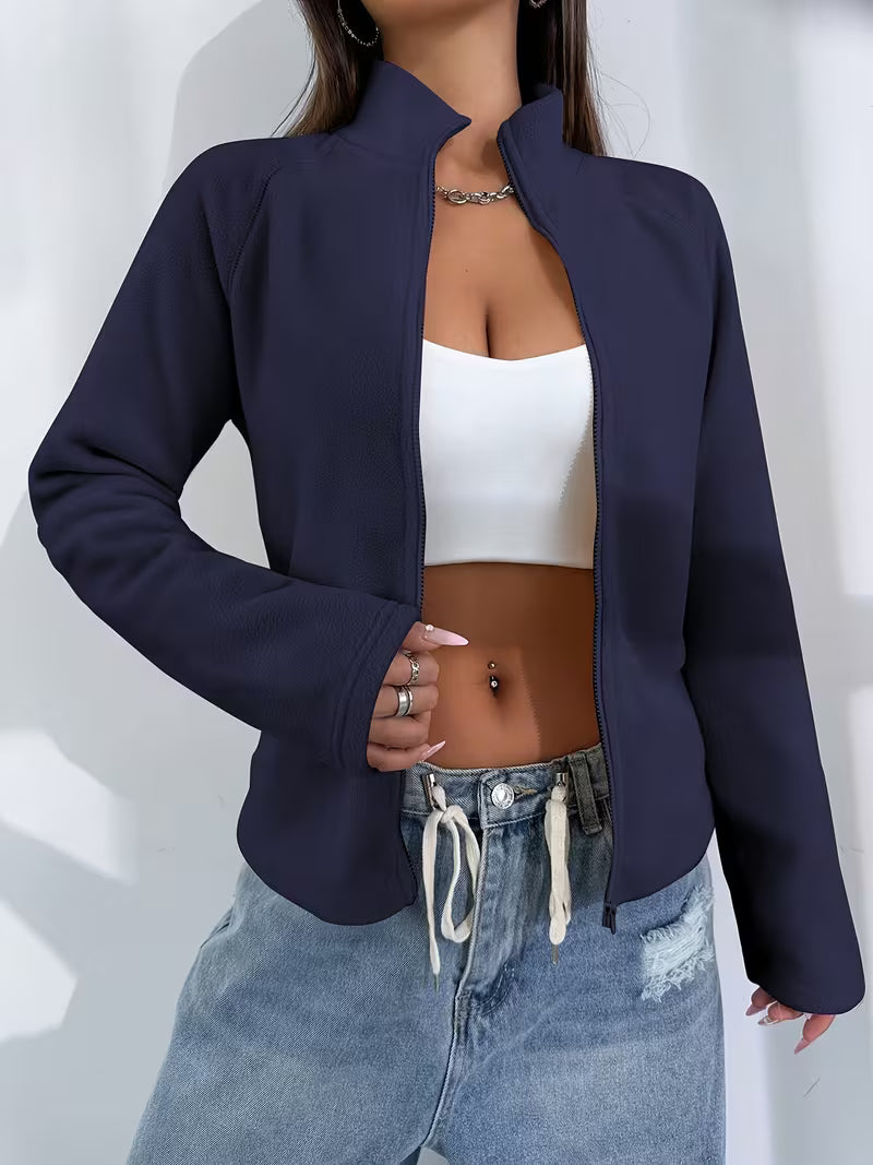 Jaqueta Feminina Curta com Zíper Frontal Casual