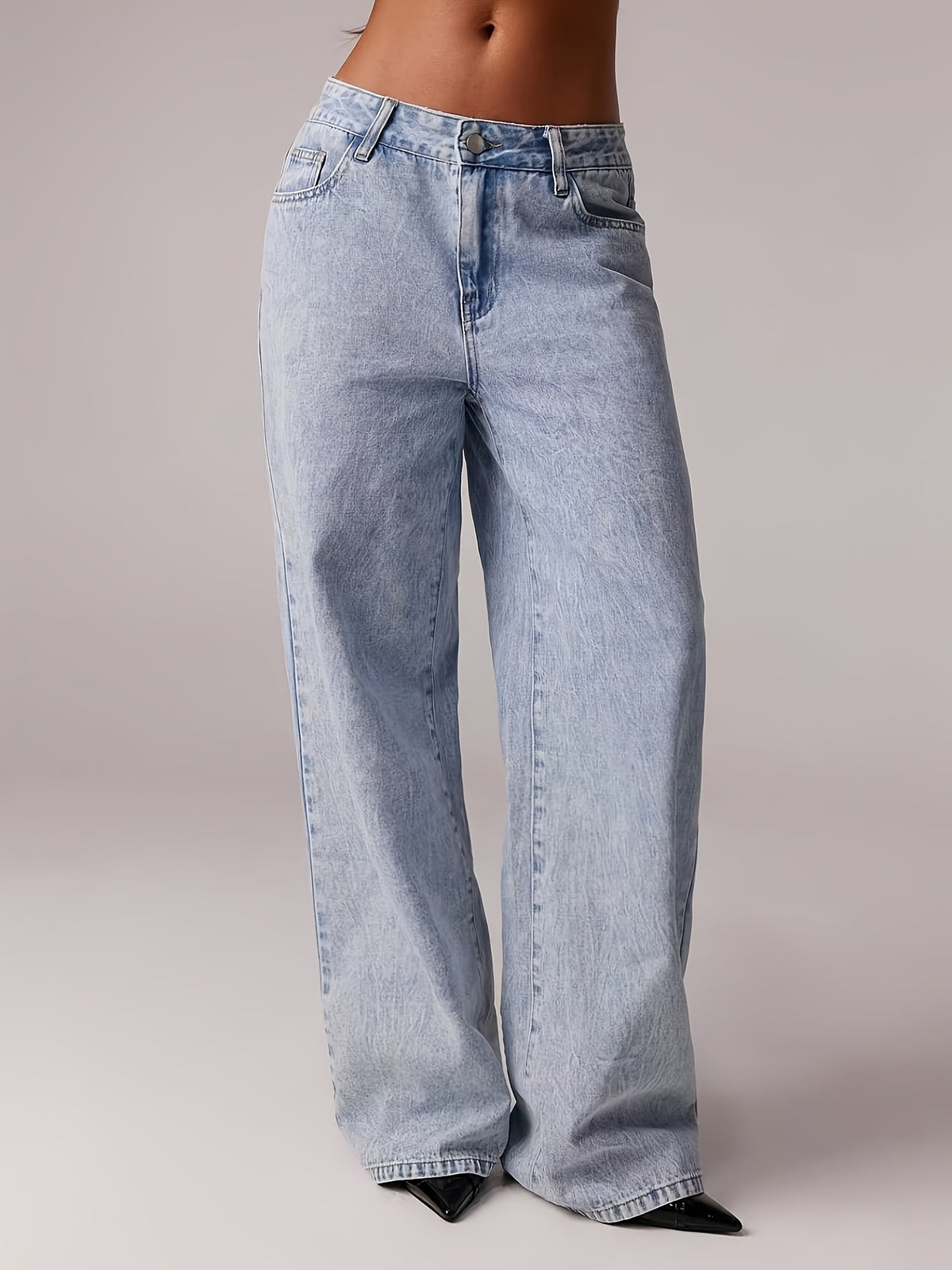 Calça Jeans Feminina Wide Leg Perna Larga Azul Claro