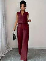 Conjunto Feminino 2 Peças em Tecido Texturizado com Calça Pantalona