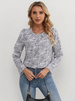 Blusa Feminina Manga Longa Texturizada Elegante Gola Redonda