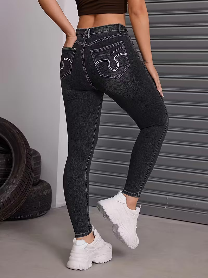 Calça Jeans Skinny Feminina Cintura Alta Alta Elasticidade