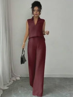 Conjunto Feminino 2 Peças em Tecido Texturizado com Calça Pantalona