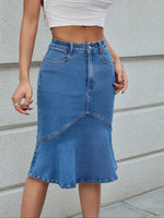 Saia Jeans Midi Sereia Feminina com Elasticidade