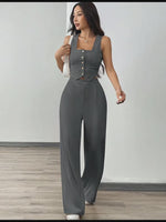 Conjunto Feminino 2 Peças Top com Botões e Calça Social