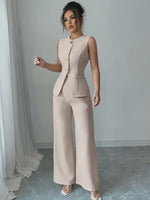 Conjunto Feminino 2 Peças Colete Acinturado e Calça Pantalona